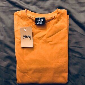 Stussy Long Sleeve Tee Orange/Light Brown and White - Size M